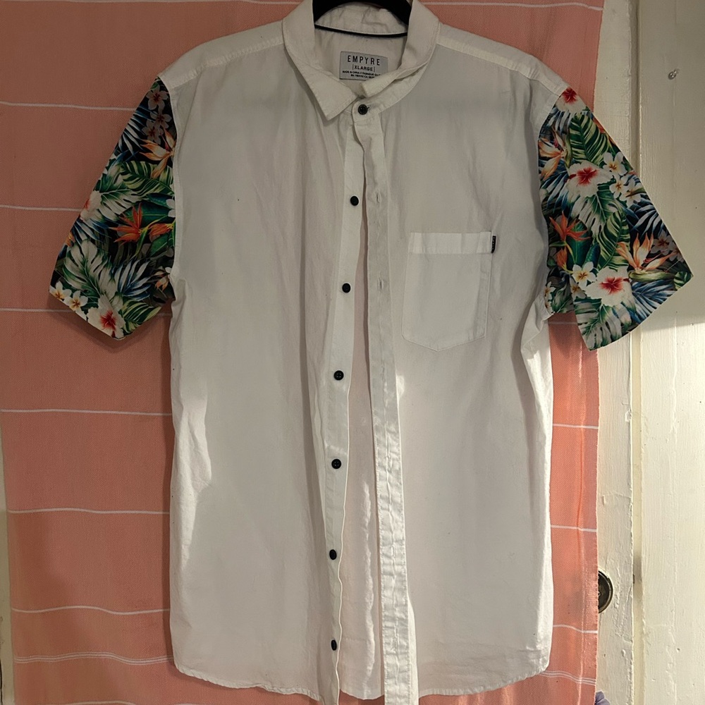 Empyre White Shirt with Tropical Floral Sleeves